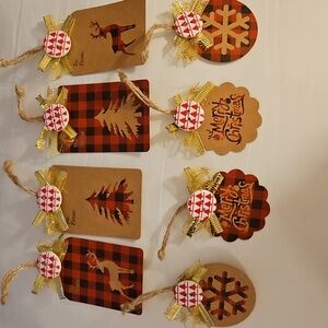 Handmade Gifts Tags 8-Set paper Upcycled materials Size 3" x 2" Red black X-mas